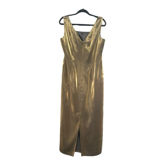 Vintage R&M Richards by Karen Kwong Gold Metallic Maxi Dress Size 12 - Picture 4 of 7